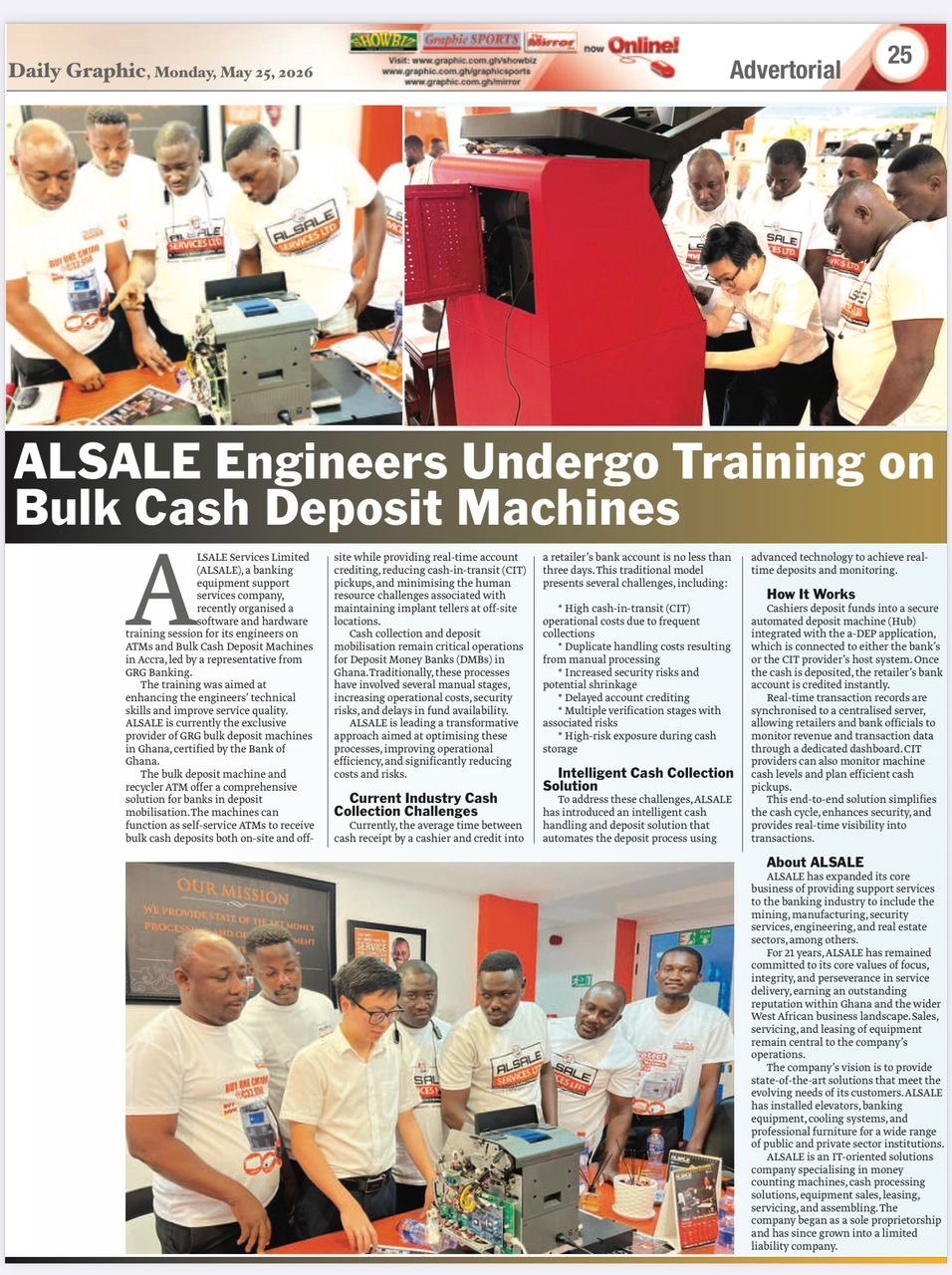 ALSALE Services engineers undergo training on Bulk Cash Deposit Machines